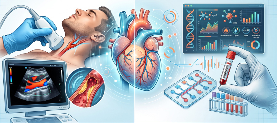 Graphic depicting Carotid Ultrasound Testing and Functional Heart Labs at OC Integrative Health in Lake Forest, CA