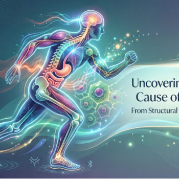 Graphic of a man running pain-free showing all internal organs and spine