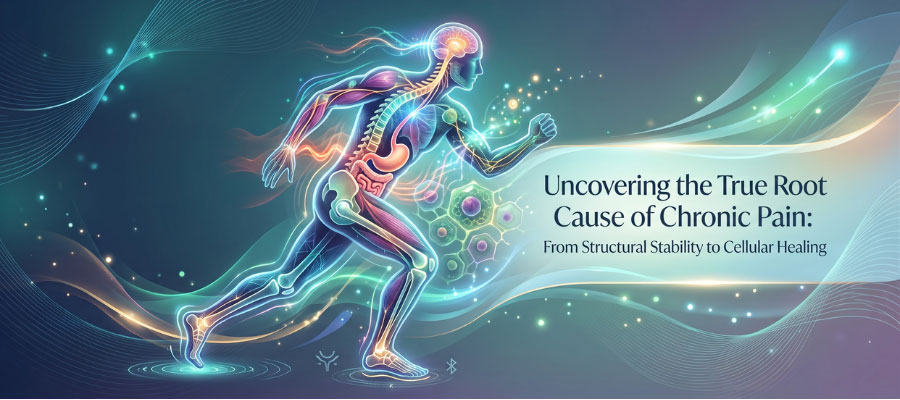 Graphic of a man running pain-free showing all internal organs and spine