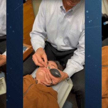 Dr Olsen performing cranial facial release on a female patient at OC Integrative Health in Lake Forest, CA.