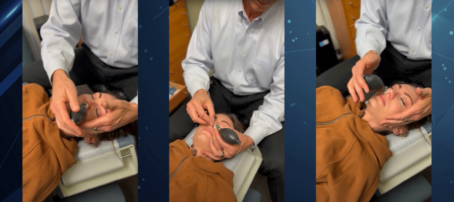 Dr Olsen performing cranial facial release on a female patient at OC Integrative Health in Lake Forest, CA.